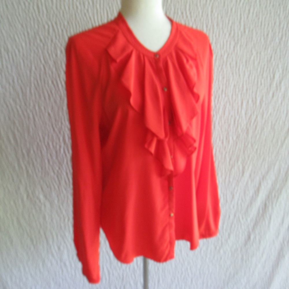 Romantic Womens Ruffle Top Snaps Long Slv Coral L Silk Anthropologie Baraschi